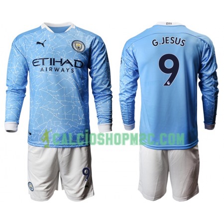 Manchester City Gabriel Jesus 9 Bambino Maglia Prima 2020/2021 Manica Lunga (+ Pantaloncini)